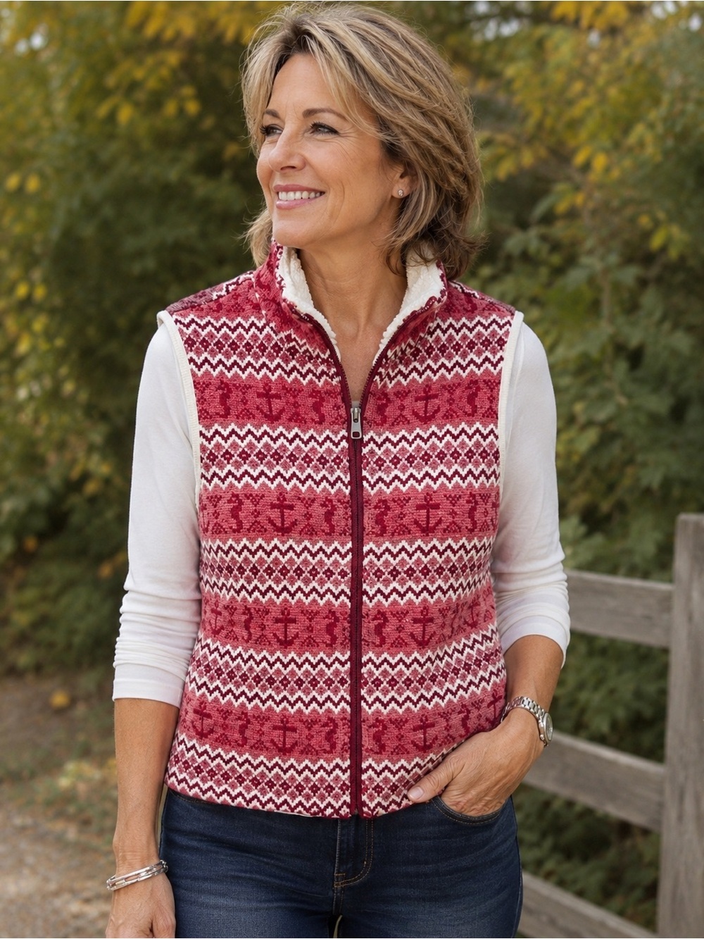 Vineyard Vines Reversible Pink Nautical fleece lined vest Women’s Sz S